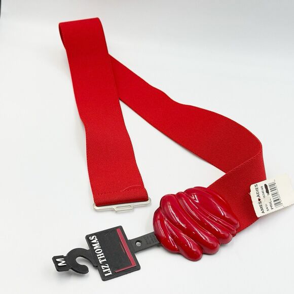 Women's Belt Size M Red Stretch Elastic Cinch Shell Buckle Wide Casual Dress - Picture 3 of 12